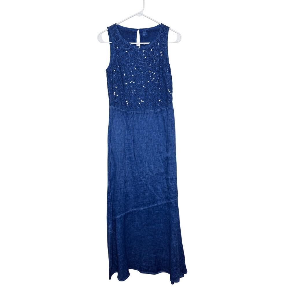 120% Lino Sleeveless Linen Sequin Maxi Dress – Size 40 (US XS)